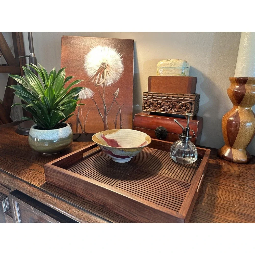 Artist‑Signed Handmade Pottery Bowl — Multicolor Earth‑Tone Glaze